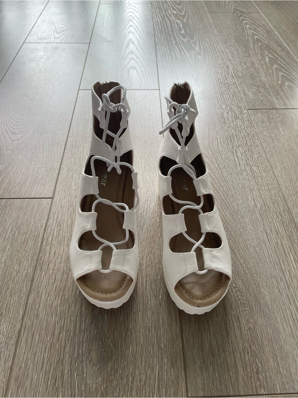 White Lace-Up Cutout Gladiator Sandals - Women